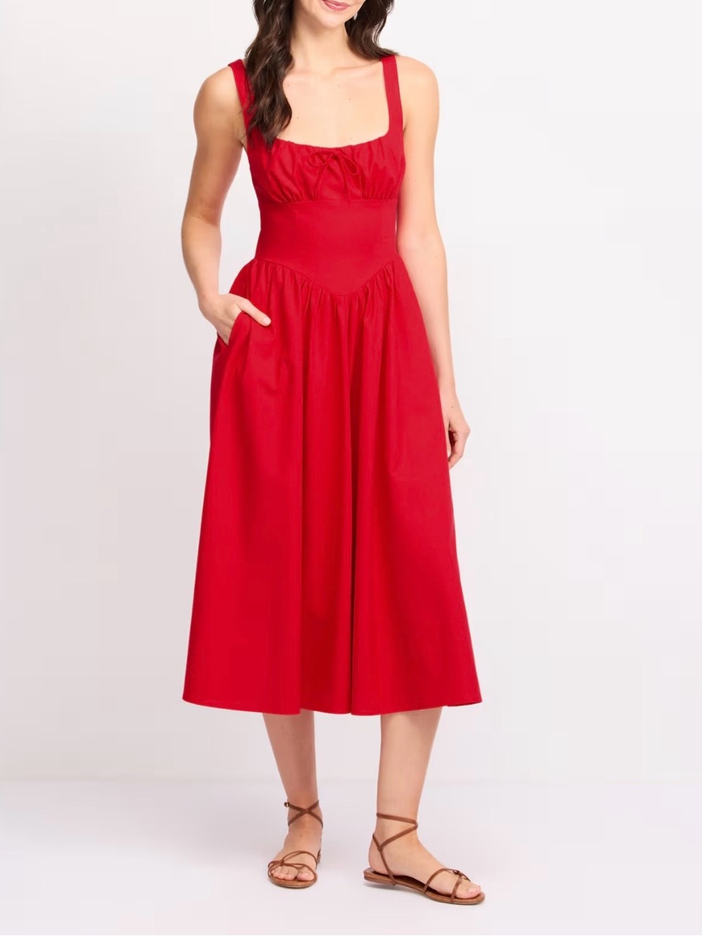 FEW MODA
Chiara Linen Dress  

Red Square-Neck Midi Dress with Wide Straps